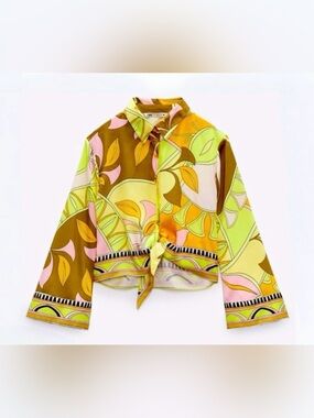 Zara satin bell sleeve tie shirt EL